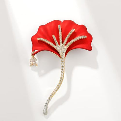 Red Rose Flower Brooches and Pins for Women Costume Jewelry Brooch Pins Broches Jewelry for Women Elegant Lady Pin - style: Ginkgo Leaf