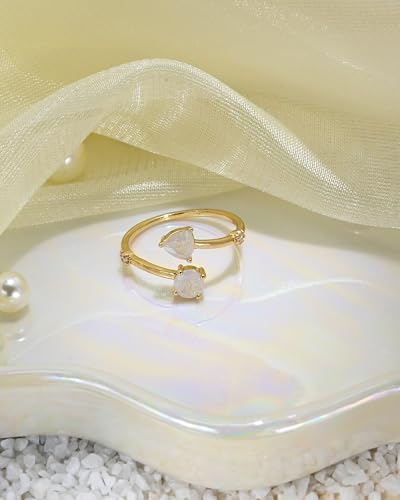 14K Gold Plated Crystal Open Ring for Women Adjustable Stone Ring Spiritual Crystal Jewelry