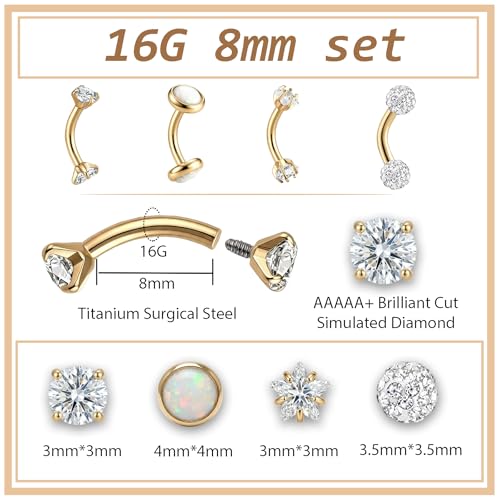 Daith Rook Piercing Jewelry 16G 18G Surgical Steel Curved Barbell Eyebrow Piercing Vertical Labret Lip Jewelry Hypoallergenic Stainless Surface Eyebrow Rook Daith Earrings for Women Men 6MM 8MM 10MM