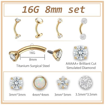 Daith Rook Piercing Jewelry 16G 18G Surgical Steel Curved Barbell Eyebrow Piercing Vertical Labret Lip Jewelry Hypoallergenic Stainless Surface Eyebrow Rook Daith Earrings for Women Men 6MM 8MM 10MM