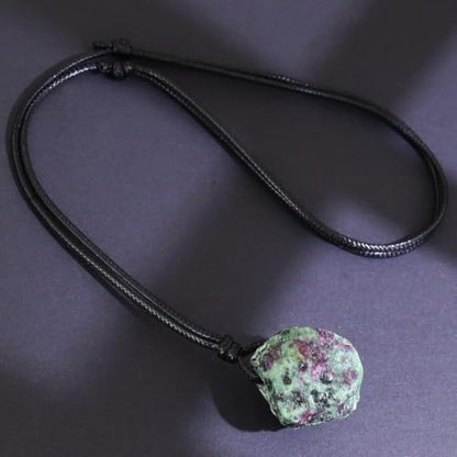 FANASY Natural Raw Crystal Necklace for Women Irregular Stone Necklaces Spiritual Gemstone Pendant with Adjustable Rope - color: Ruby Zoisite