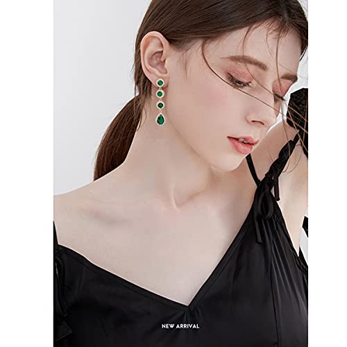 Women's Cubic Zirconia Bridal Earrings - Elegant Long Wedding Party Prom Earring for Bride Bridesmaids Crystal CZ Rhinestone Chandelier Statement Dangle Drop Earrings for girls - color: Green-gold