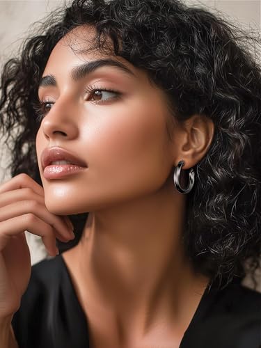 PROSTEEL Chunky Hoop Earrings for Women 14K Gold Plated/Black/Silver | 20/30/40/50/60/70/80mm Stainless Steel Thick Big Round Hoop with Waterproof and Non Tarnish Trendy Jewelry with Gift Box - color: 4. Black, size: 30MM