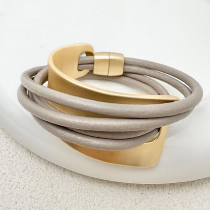 Leather Wrap Bracelet for Women Bangle Bracelet Handmade Bohemian Bangle Bold Statement Leather Bracelet for Women Trendy - style: Tan Leather Wrap Bracelet