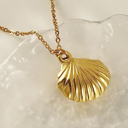 18K Gold Plated Stainless Steel Bee Honeycomb Pendant Necklace, Adjustable Y Lariat Conch/Guitar/Horseshoe Necklace for Women - color: Gold, style: SeaShell