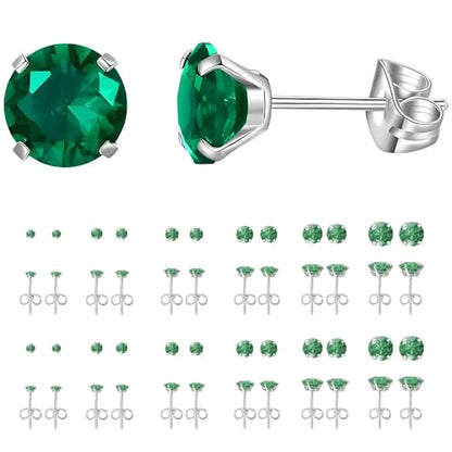 12 Pairs Stud Earrings Set, Hypoallergenic Surgical Stainless Steel 316L Earring for Women Men, Small Earring Studs Pack with Cubic Zirconia - color: Green-6 Sizes-3，4，5，6，7，8