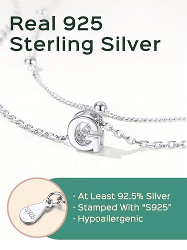 ChicSilver Layered Initial Necklace for Women, 925 Sterling Silver Personalized Letter A-Z Pendant Necklaces, Hypoallergenic Silver Choker with Adjustable 16" Rolo Chain, Dainty Birthday jewelry - style: F