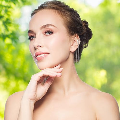 Ear Cuffs Earrings for Women Non Piercing Cartilage Cuff Wrap Clip on Earrings Trendy Pearl Rhinestone Tassel Chain Earrings Jewelry for Women - color: Silver Chain Ear Cuff