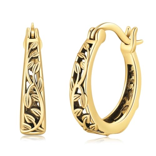 14K Gold Earrings for Women Gold Filigree/Celtic Huggie Earrings Jewelry Easter Mothers Day Gifts for Mom Girlfriend - style: Tree of Life