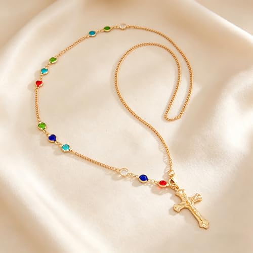 Back Body Chain for Women Boho Pearl Cross Flower Back Drop Necklace Adjustable Y-Shaped Lariat Back Jewelry - color: colorful