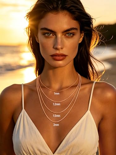 FaithHeart 1/1.2/1.5/2mm Snake Chain Necklace for Women, Silver/Black/14K Gold/Rose Gold Plated Stainless Steel Snake Necklace Smooth Dainty Thin Women's Chains, Length 14-30" with Gift Box - color: Rose Gold