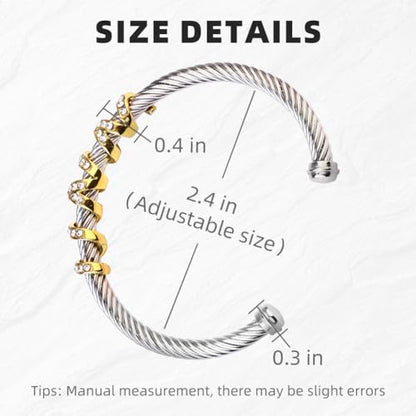 Twisted Cable Cuff Bracelets for Women 5mm Stainless Steel Cuff Bangle Bracelet Designer Inspired Jewelry Valentine Day Gift - color: D Silver & Gold