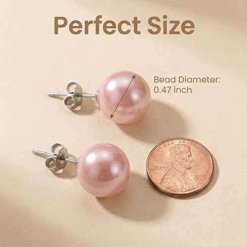 Pearl Stud Earrings Multicolor Shell Beads Pearl Hypoallergenic Stud Earrings Ocean Shell Pearl Jewelry - color: Pink