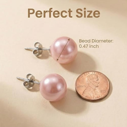 Pearl Stud Earrings Multicolor Shell Beads Pearl Hypoallergenic Stud Earrings Ocean Shell Pearl Jewelry - color: Pink