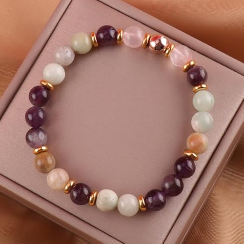 KSQS Healing Stone Bead Bracelet for Women, Natural Gemstones Balance Protection Bracelet, Spiritual Crystal Beads Bracelet Anxiety Relief with Meaning Card - color: Sleep Well