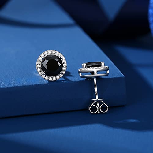925 Sterling Silver 2-4 Carat Lab Simulation-Diamond Stud Earrings 5A Cubic Zirconia Stud Earrings Hypoallergenic White Gold Plated, Perfect Jewelry Gifts - style: Round Cut 6.5MM Black