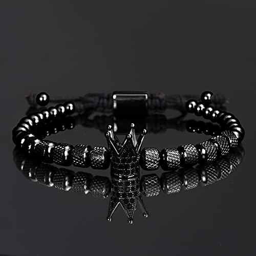 WFYOU 3PCS Stainless Steel Imperial Crown Bracelets for Men Gold Roman Numeral Bangle Bracelet Adjustable Cuff Bracelet Mens Luxury Jewelry Gifts - style: 02:Black-Roman Numeral