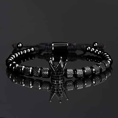 WFYOU 3PCS Stainless Steel Imperial Crown Bracelets for Men Gold Roman Numeral Bangle Bracelet Adjustable Cuff Bracelet Mens Luxury Jewelry Gifts - style: 02:Black-Roman Numeral