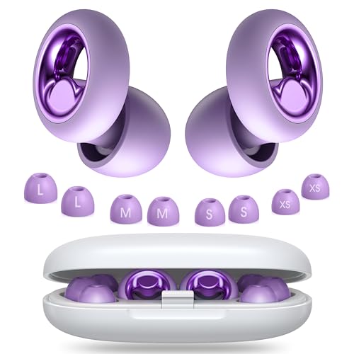 Noise Cancelling Ear Plugs for Sleeping, Reusable Silicone Ear Plugs for Noise Reduction, Soft Hearing Protection with 8 Ear Tips for Concerts, Work, Shooting, and Travel (Violet) - color: Violet