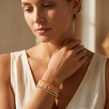 14K Gold Plated Beaded Bracelets Stack Set for Women,Stretch Boho Ball Jewelry Friendship Trendy - color: Orange