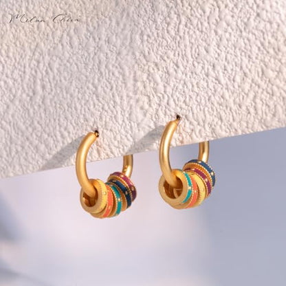 Milan Chiva 14K Gold Plated Small Huggie Dangle Earrings | Lightweight Trendy Heart Dainty Jewelry Hypoallergenic Chunky Gold Hoops Earrings Jewelry Mothers Day Gift for Women - color: C-Gold