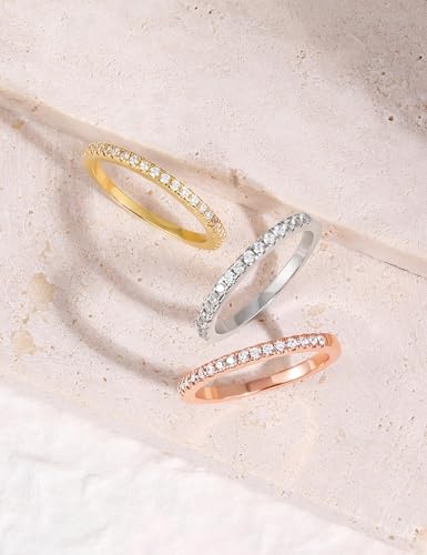 EAMTI 2mm Wedding Band Cubic Zirconia Half/Full Eternity Stackable Brass Engagement Ring Size 3-13 - color: Half-Eternity-Silver