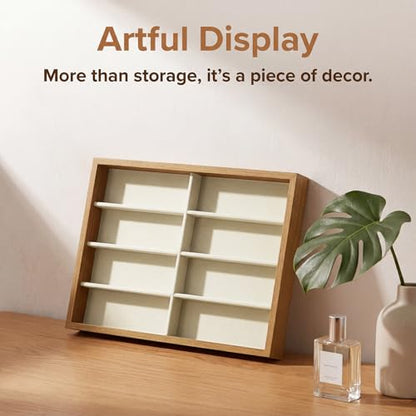 Stratalife 8 Grids Drawer Sunglasses Organizer Tray, Beige Velvet | Stackable Eyeware Storage Case with Removable Dividers, Wood Jewelry Display Case for Necklace Bracelet, 13.78x9.5x1.2 Inch - color: Beige-01