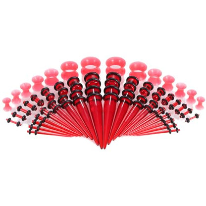 50Pcs Ear Stretching Kit 14G-00G: Acrylic Tapers Plugs Silicone Tunnels Hypoallergenic Gauges Expander Set Body Piercing Jewelry for Men Women - color: Red