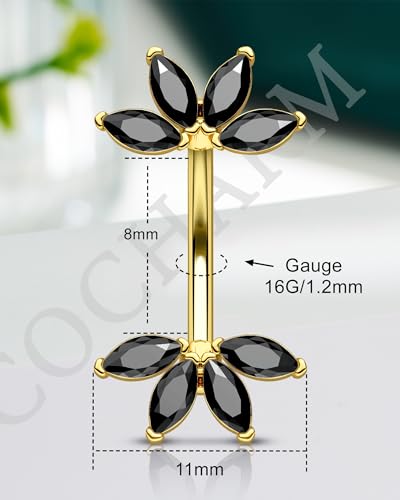 Lotus Rook Piercing Jewelry, 16G Eyebrow Rook Earrings, Stainless Steel Eyebrow Piercing Jewelry,Lobe Earrings 6/8MM - color: BKCZ-8MM