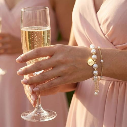 Fizzlup 2Pcs Pearl And Gold Initial Bracelet Set，Dainty Pearls Bracelets Jewelry for Women Wedding Prom Trendy Crystal Charm Cuff Stack Bead Linkbracelet Personalized Gift Stuff Letter - color: S