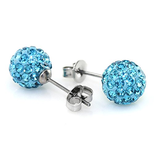 JewelrieShop Rhinestones Crystal Ball Stud Earrings Set Fireball Disco Ball Pave Bead Earrings Hypoallergenic for Women - color: Set C. 6mm x 3 Pairs(White, Aquamarine, Sapphire)