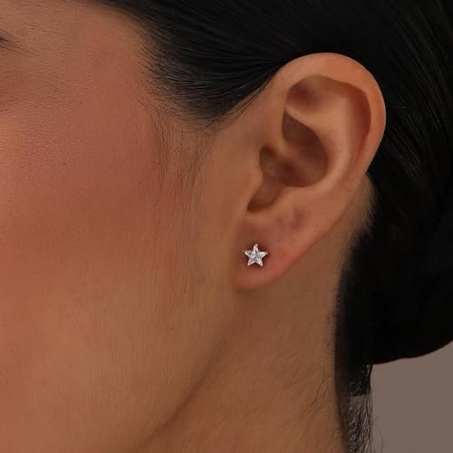 LeCalla 925 Sterling Silver Cubic Zirconia Stud Earrings for Women | Classic CZ Silver Earrings Jewelry | Birthday Anniversary Valentine’s Day Gift for Her, Wife, Mom - color: CZ Star