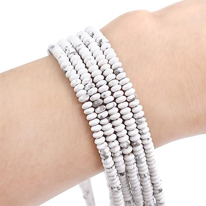 BEADIA Natural White Howlite Spacer Beads Caps Rondelle Disk Loose Beads for Beading Jewelry Making 4mmx2mm 38cm - color: White Howlite, size: Rondelle Disk 4mm x 2mm