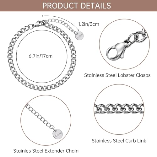 UMAOKANG 10pcs Stainless Steel Curb Chain Bracelets for Jewelry Making | Stainless Steel Link Chains Bracelet Bulk Charm Adjustable Twisted Hand Chain - color: 10pcs Curb Steel
