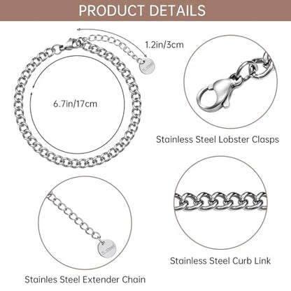 UMAOKANG 10pcs Stainless Steel Curb Chain Bracelets for Jewelry Making | Stainless Steel Link Chains Bracelet Bulk Charm Adjustable Twisted Hand Chain - color: 10pcs Curb Steel