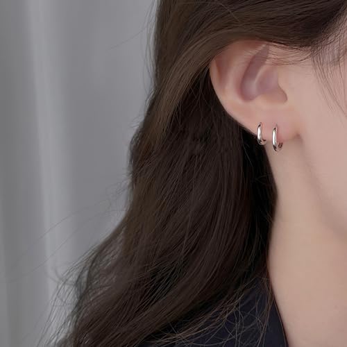 micuco Small Hoop Earrings for Women, Tiny Cartilage Hoop Earrings for Men | Helix Daith Tragus Ear Hugging Hoop Earrings Sleeper Hypoallergenic Earrings - style: B3: 6mm White Gold (1 Pair)