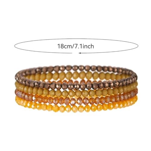 Boho Colorful Stackable Crystal Glass Beads Stretch Bracelets Multilayered Bracelets for Women Bohemian Jewelry - color: Golden 4pcs
