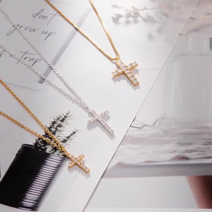 Poxtex Cross Necklace for Women Teen Girls, Dainty 14K Gold Silver Plated Cross Choker Jewelry Non Tarnish Waterproof Cute Simple Small Necklace Christian Baptism Religious Faith Jewelry Gifts - color: 04 Simple Cross CZ
