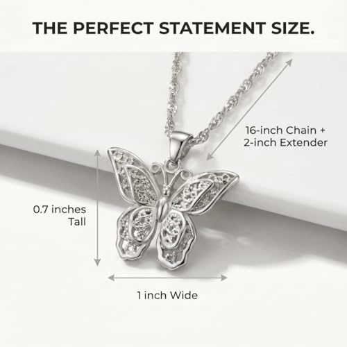 SHINYY Butterfly Pendant Necklace for Women 18K Stainless Steel Charm Bracelet Jewelry Gift for Her - color: Silver