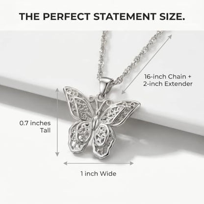 SHINYY Butterfly Pendant Necklace for Women 18K Stainless Steel Charm Bracelet Jewelry Gift for Her - color: Silver