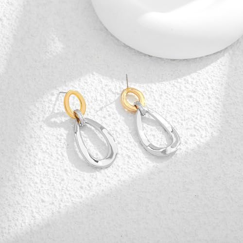 Antique Gold Hammered Disc Drop Earrings Boho Earrings with Two Tone Jewelry Gift - color: EH22208A