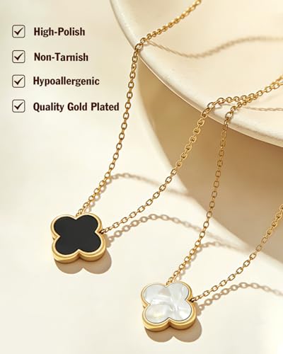 Four Leaf Clover Necklace 18K Gold Plated Necklaces for Women Lucky Flower Pendant Adjustable Link Chain Stainless Steel Dainty Trendy Simple Jewelry Gifts for Women - color: 1G-Black+White