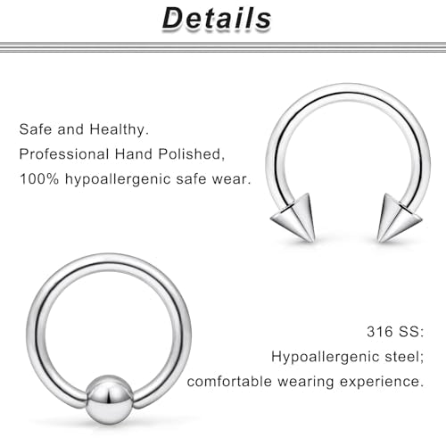 00G 0G 2G 4G 6G 8G 10G 12G 14G 16G Septum Rings Silver Black Surgical Steel Heavy Gauges Earrings Stretching kit Eyebrow Lip Septm Nose Rings Helix Tragus Daith Rook Earrings Hoops 10mm-19mm - color: Silver, size: 8G(3.0mm)-Inner Dia:10mm
