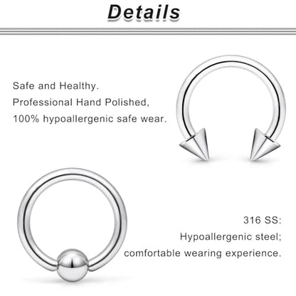 00G 0G 2G 4G 6G 8G 10G 12G 14G 16G Septum Rings Silver Black Surgical Steel Heavy Gauges Earrings Stretching kit Eyebrow Lip Septm Nose Rings Helix Tragus Daith Rook Earrings Hoops 10mm-19mm - color: Silver, size: 10G(2.5mm)-Inner Dia:10mm