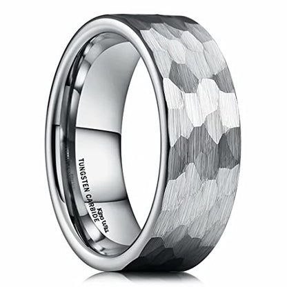 King Will Hammered 8mm Silver Tungsten Ring Hammer Men Wedding Band Comfort Fit - color: A-silver