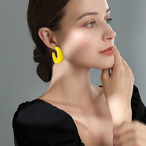 Acrylic Resin C Shape Colorful Hoop Trendy Chunky Cute Candy Earrings - Jewelry for Women - color: Yellow