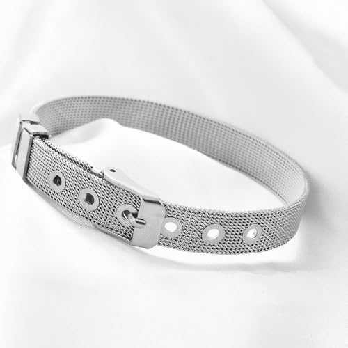 JAJAFOOK 2PCS Stainless Steel Mesh Belt Buckle Bracelet Set, Silver & Gold Tone Adjustable Wire Bangle, Modern Designer Cuff for Men and Women
