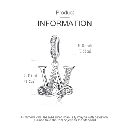 LNQOBU Complete A~Z Alphabet Charm Letter Beads, Solid 925 Sterling Silver with Cubic Stones Rose Alphabet Charm fits Pandora Bracelets Necklace Women Jewelry - color: CYT-W