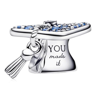 S925 Bead Pendant Charms for Bracelets Necklaces, Compatible with Pandora, Jewelry Making DIY - style: Grad Cap Silver Charm