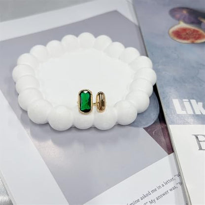 Elegant Gemstone Geometric Statement Rings for Women Gold-Tone Plated Stainless Steel Open Band Dainty Wedding Open Adjustable Middle Thumb Ring Cocktail Prom Party Trendy Jewelry for Girlfriend - color: Green